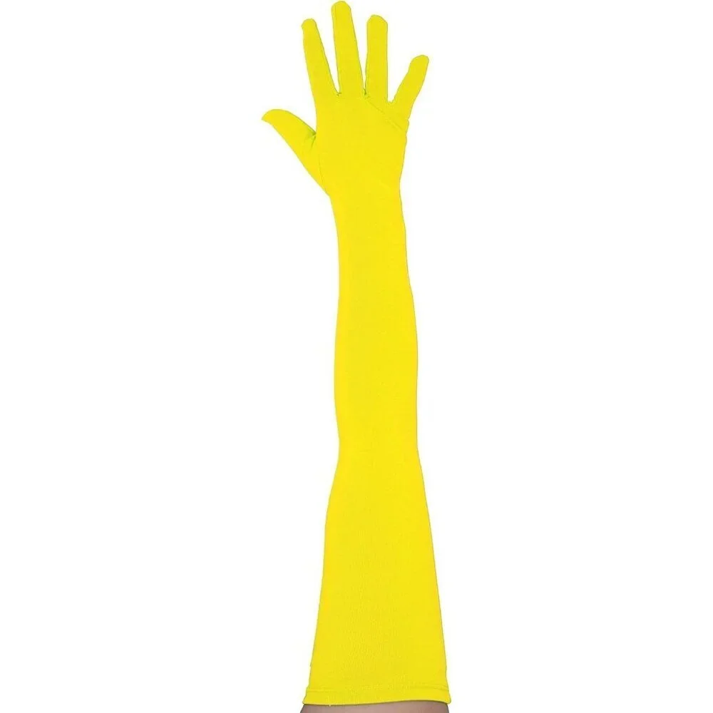 Women's Classic Satin Yellow Above Elbow Gloves Stretchy Soft Cosplay Costume